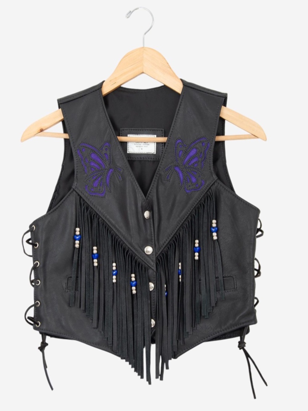 vintage 90s black leather butterfly fringed biker core motorcycle vest